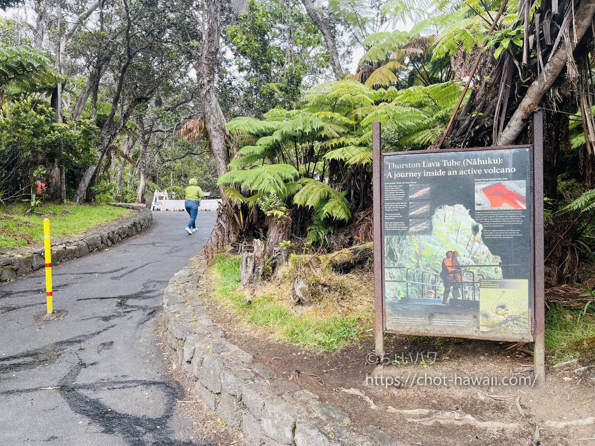 サーストン・ラバチューブ（ハワイ火山国立公園）の入口の案内ボード